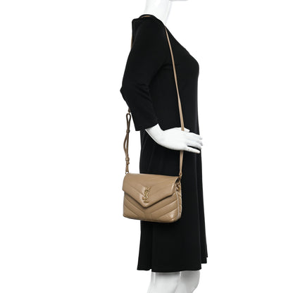 Saint Laurent Calfskin Y Quilted Monogram Toy Loulou Crossbody Bag Latte 2 of 13