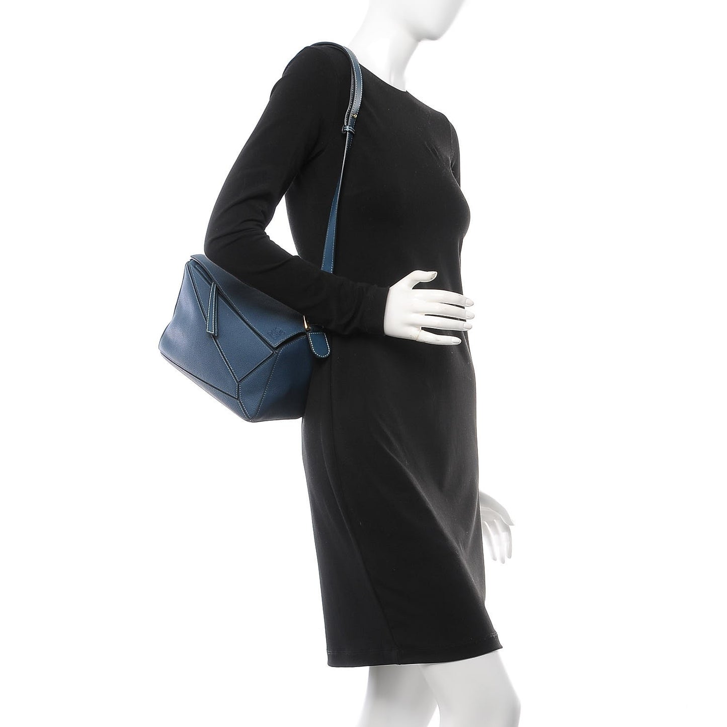 Grained Calfskin Small Puzzle Shoulder Bag Dark Blue