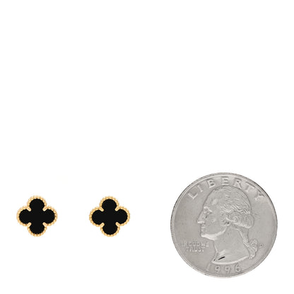 Van Cleef & Arpels 18K Yellow Gold Black Onyx Sweet Alhambra Earrings 2 of 6