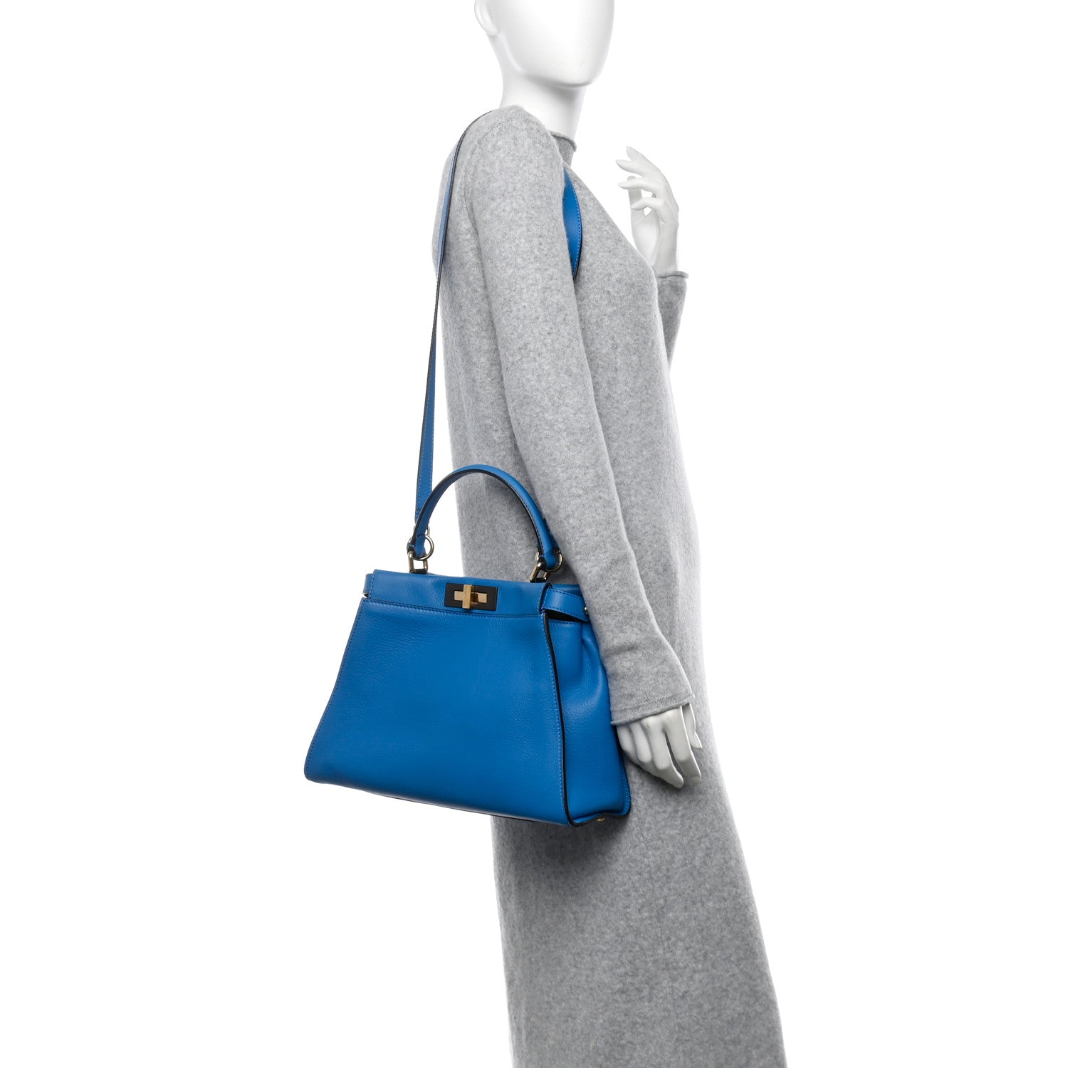Fendi Vitello Seta Medium Peekaboo Iconic Satchel Blue Royal 2 of 12