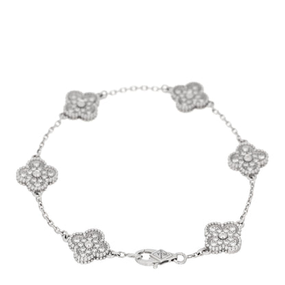 Van Cleef & Arpels 18K White Gold Diamond 6 Motifs Sweet Alhambra Bracelet 2 of 5