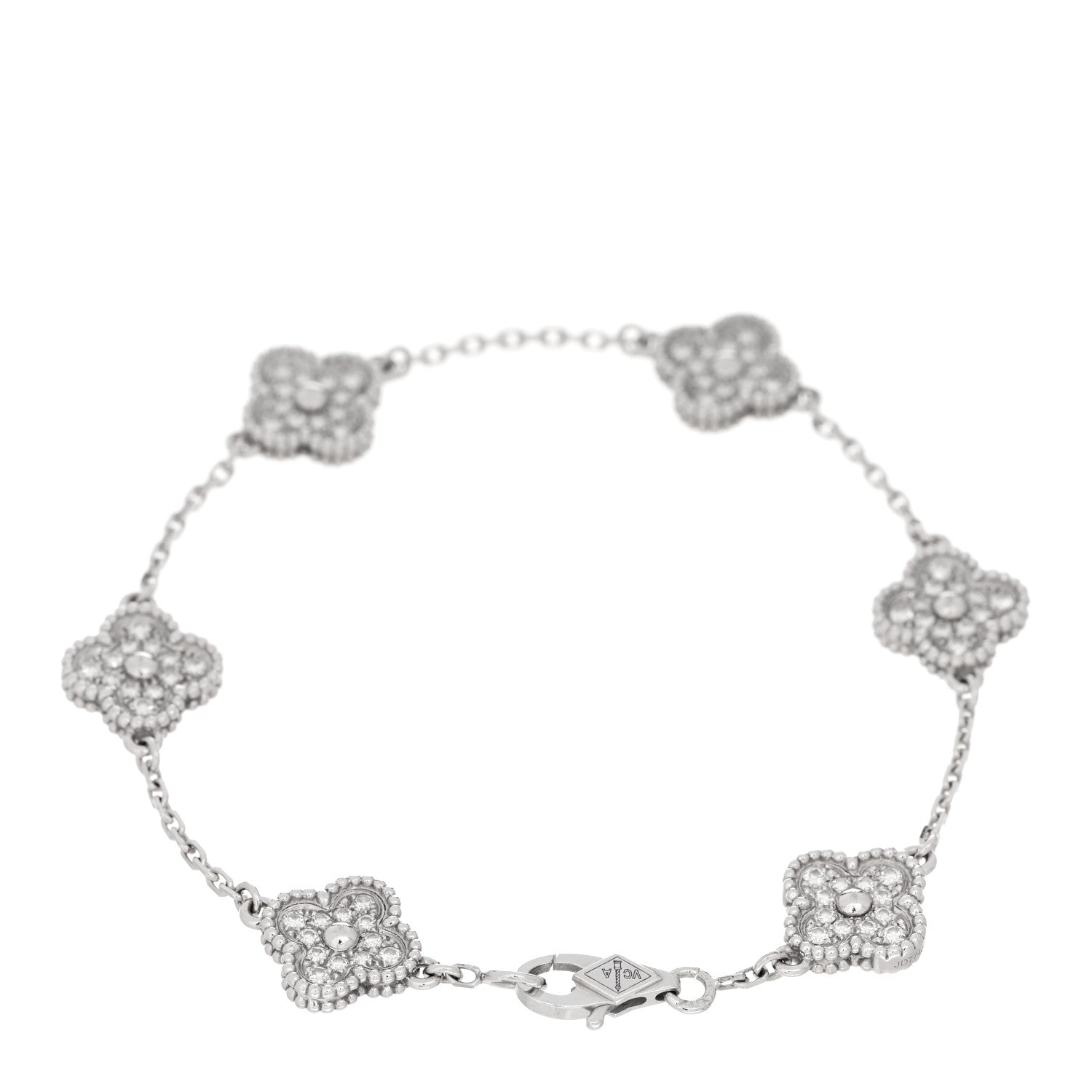 Van Cleef & Arpels 18K White Gold Diamond 6 Motifs Sweet Alhambra Bracelet 2 of 5