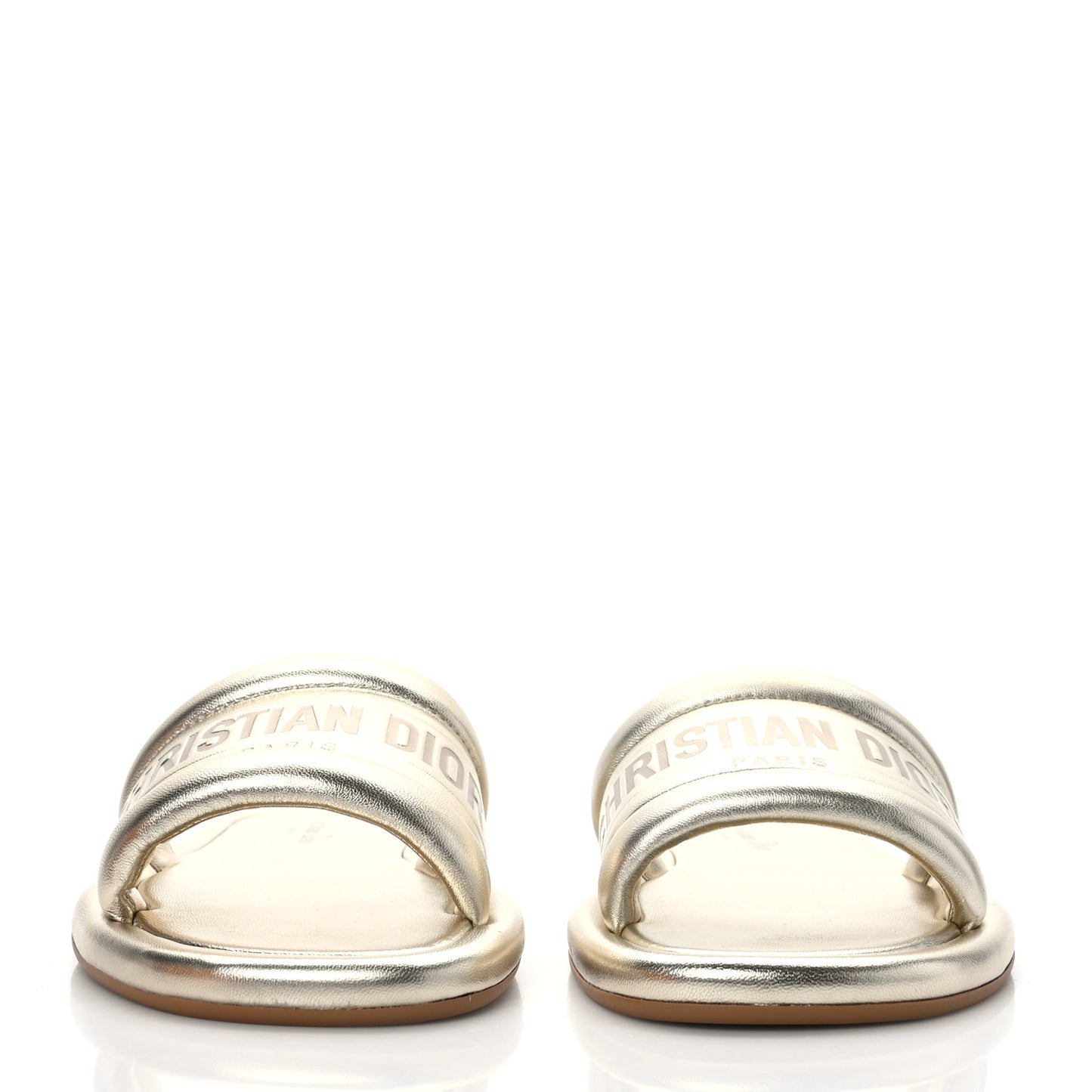 Metallic Lambskin Embossed Every-D Flat Slide Sandals 36 Pale Gold