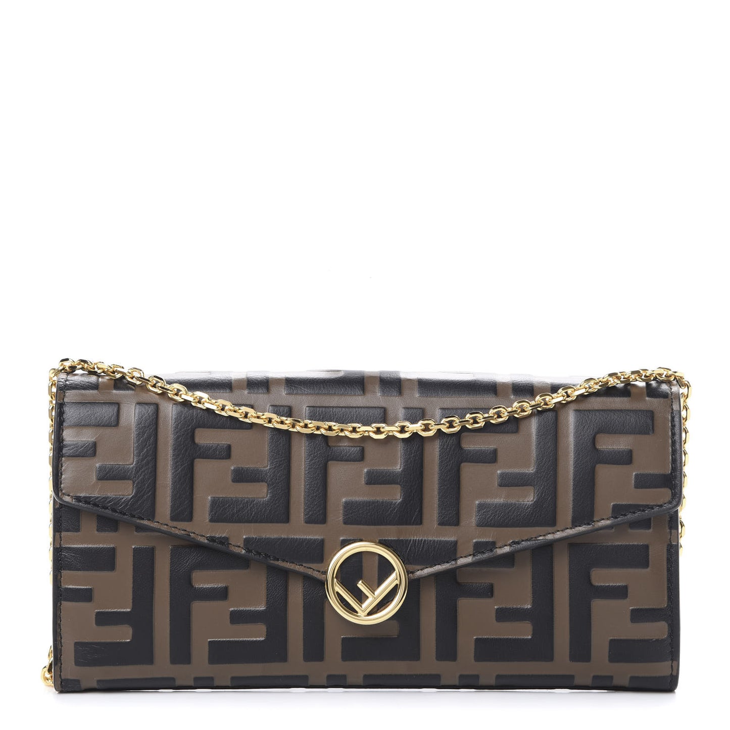 Vitello Soft F is Fendi Bi-Color FF 1974 Embossed Continental Envelope Wallet On Chain Maya Black