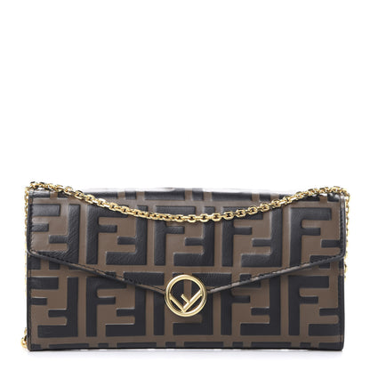 Fendi Vitello Soft F is Fendi Bi-Color FF 1974 Embossed Continental Envelope Wallet On Chain Maya Black 1 of 10