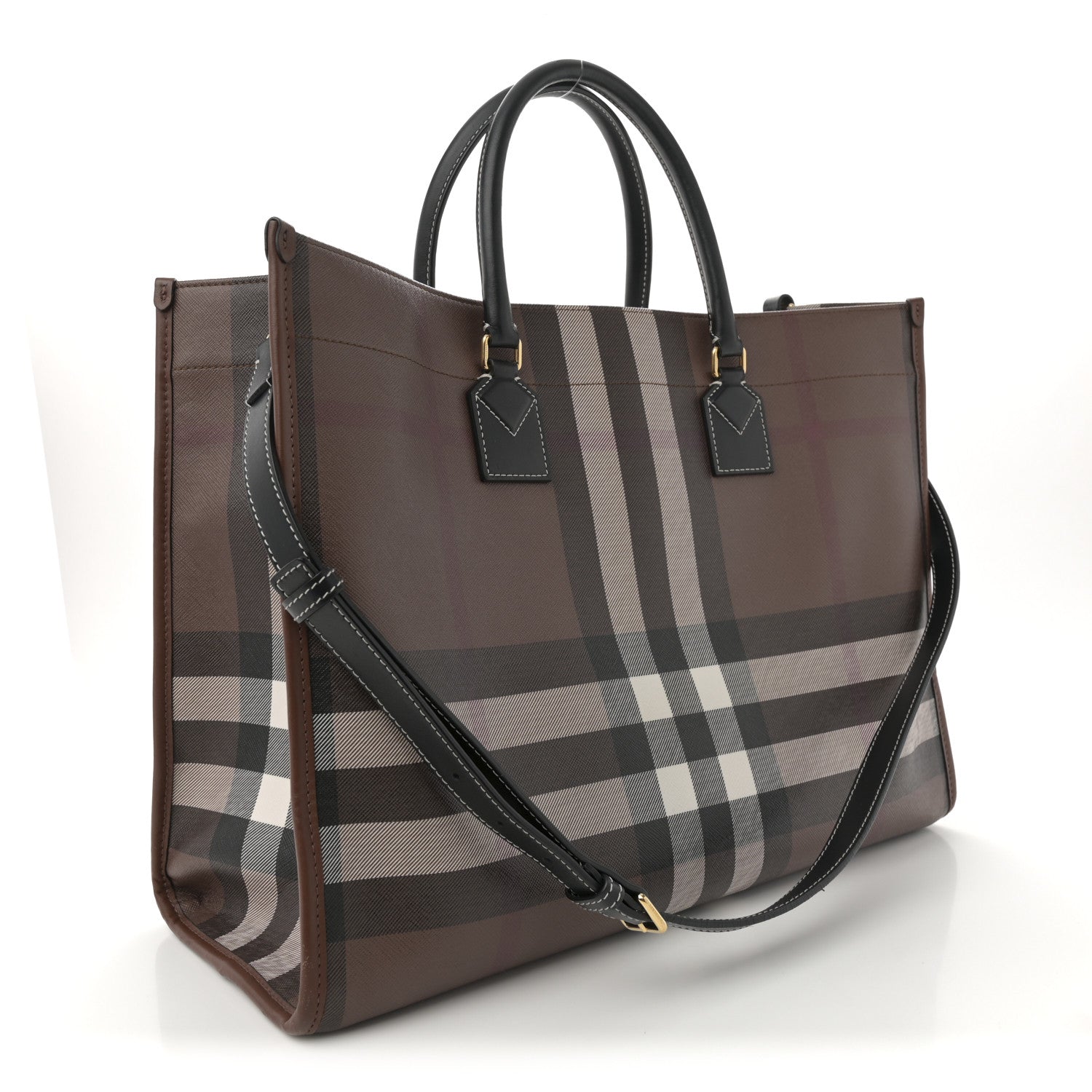 Burberry E-Canvas Check Calfskin Medium Freya Tote Dark Birch Brown 3 of 11