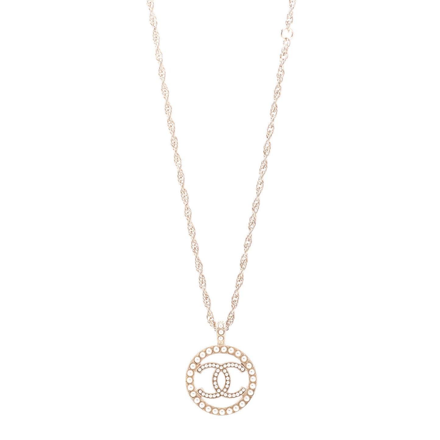 Pearl CC Round Pendant Necklace Gold