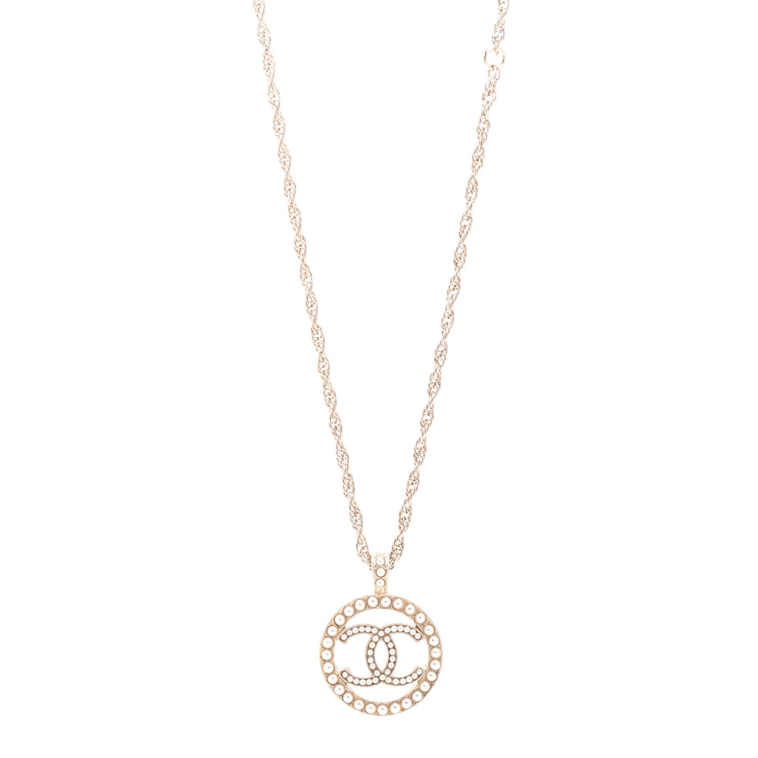 Chanel Pearl CC Round Pendant Necklace Gold 1 of 4