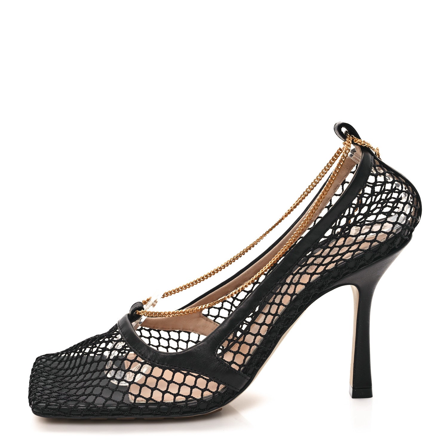 Bottega Veneta Mesh Calfskin Chain Stretch Pumps 39 Black 1 of 8