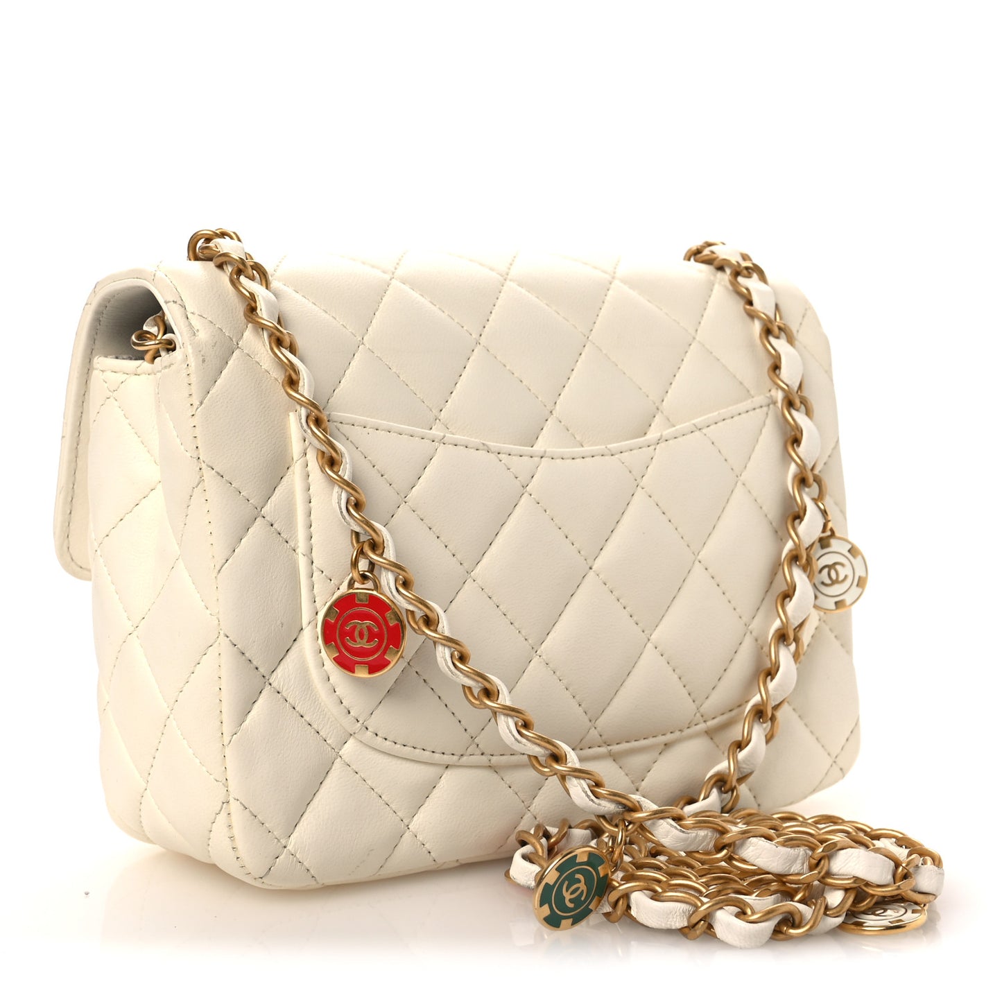 Lambskin Quilted Casino Chips Small Square Flap White