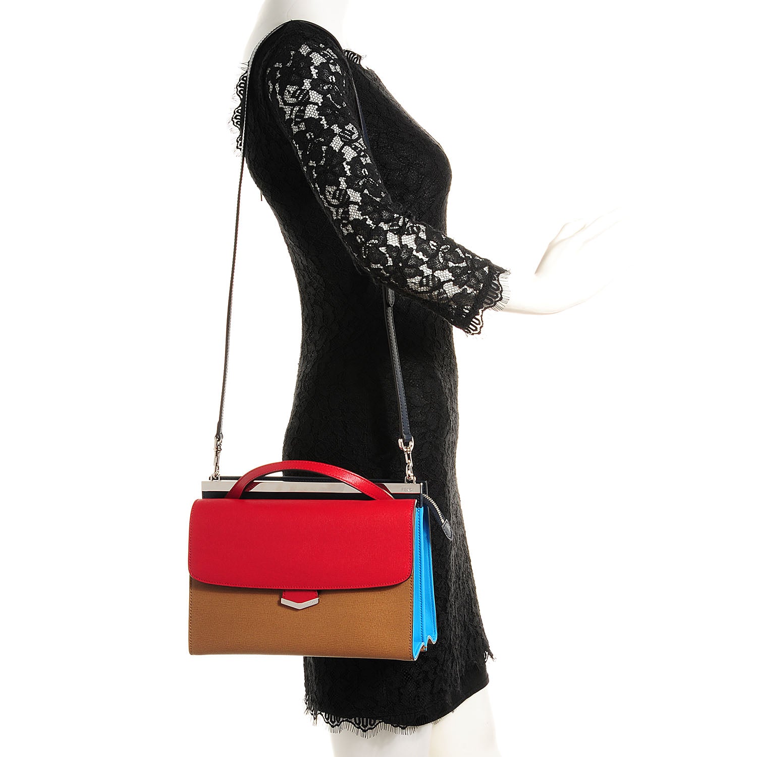 Fendi Vitello Elite Flamingo Colorblock Demi Jour Shoulder Bag Orzo Mattone Maldives 2 of 10