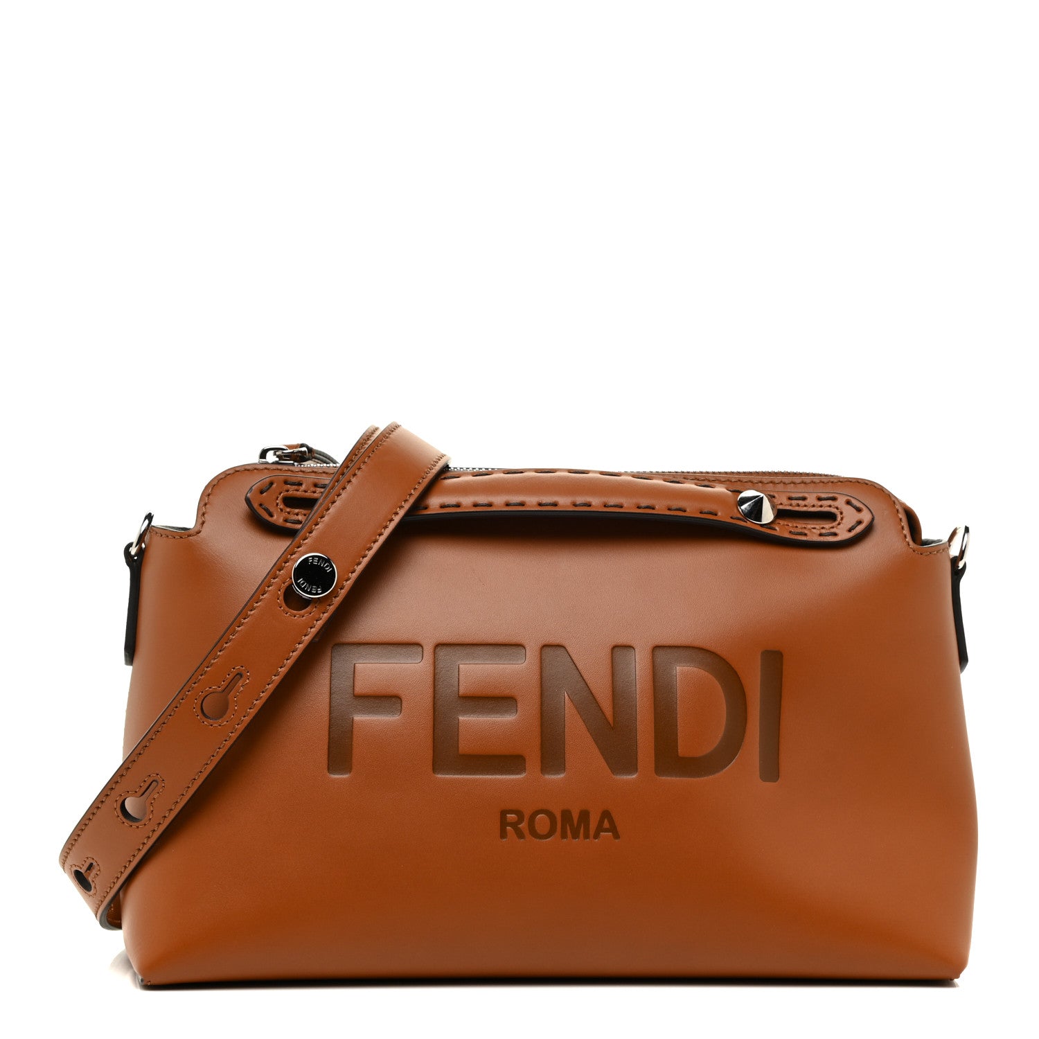 Fendi Vitello King Logo Embossed Medium By The Way Boston Bag Cuoio 1 of 9
