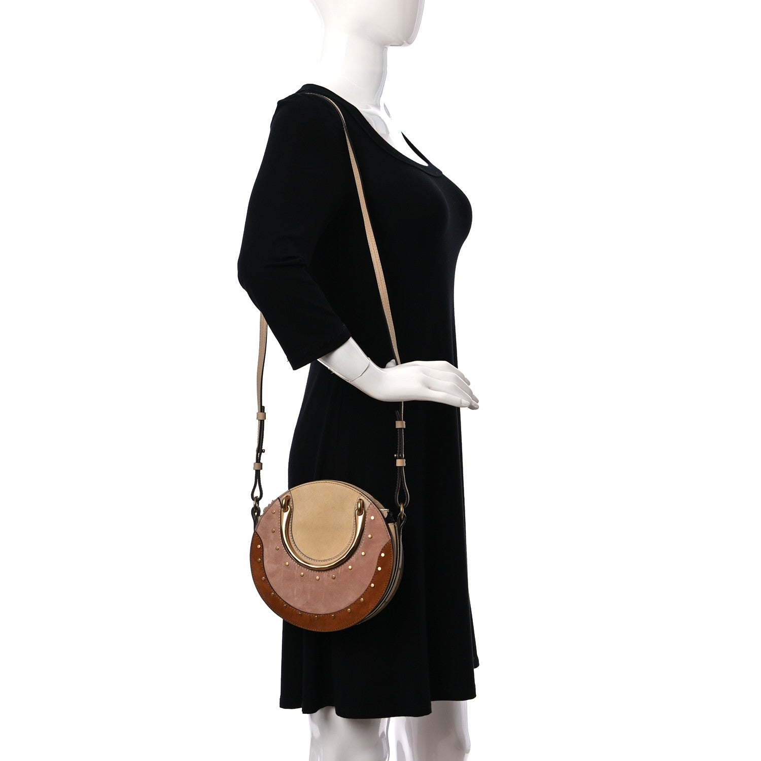 Chloe Smooth Calfskin Suede Patchwork Studded Small Pixie Bag Pearl Beige 2 of 10