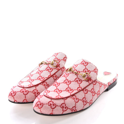 Gucci Canvas GG Monogram Horsebit Womens Princetown Slippers 40 Gardenia Hibiscus Red 2 of 9