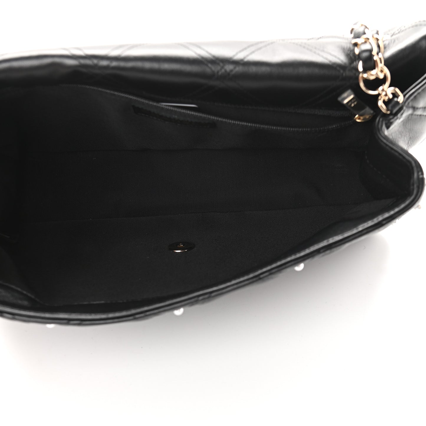 Lambskin Quilted Pearl Studded Flap Black