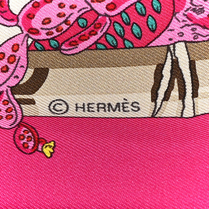 Hermes Silk Jardins D Hiver Scarf 90 Rose Vif Vert Creme 4 of 5
