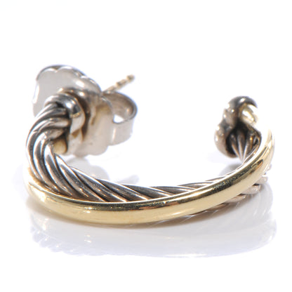 David Yurman Sterling Silver 18K Yellow Gold 23mm Crossover Cable Hoop Earrings 3 of 5