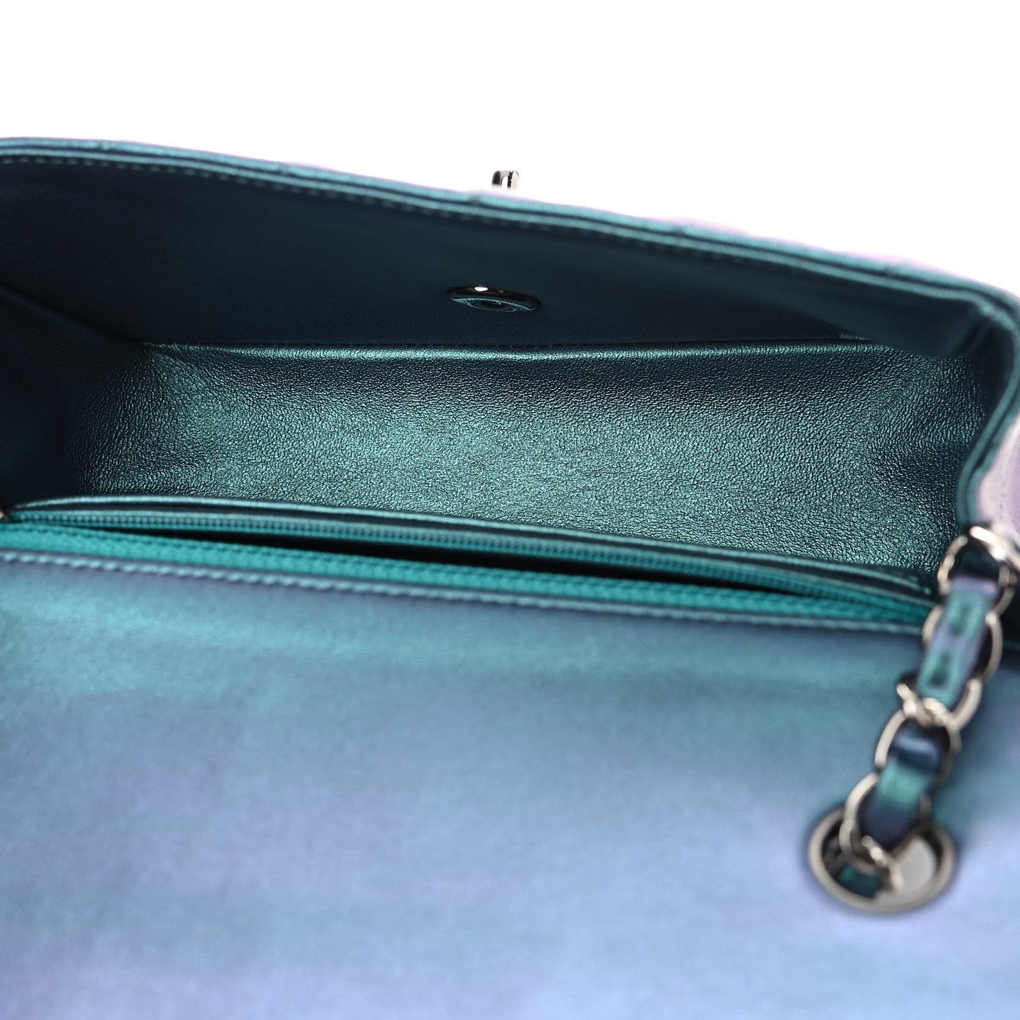 Iridescent Lambskin Quilted Mini Rectangular Flap Turquoise