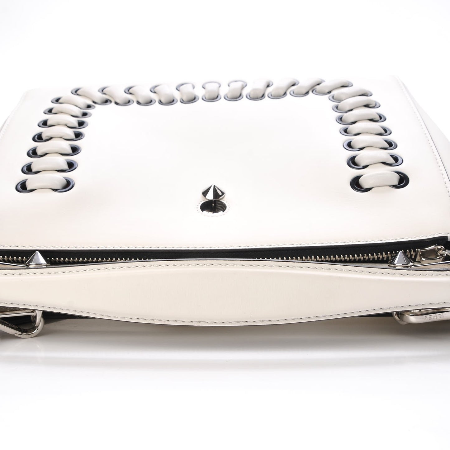 Vitello Baltico Dolce Shiny Nappa Lace Up DotCom Satchel White Parrot