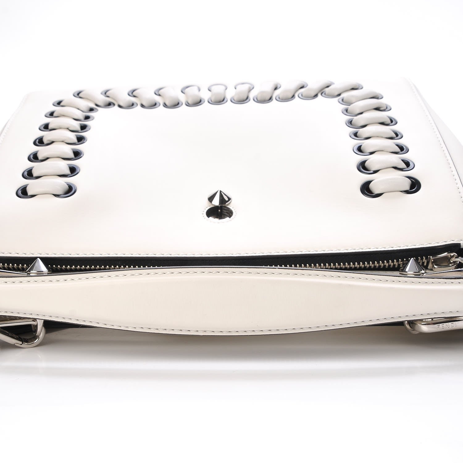 Fendi Vitello Baltico Dolce Shiny Nappa Lace Up DotCom Satchel White Parrot 20 of 20
