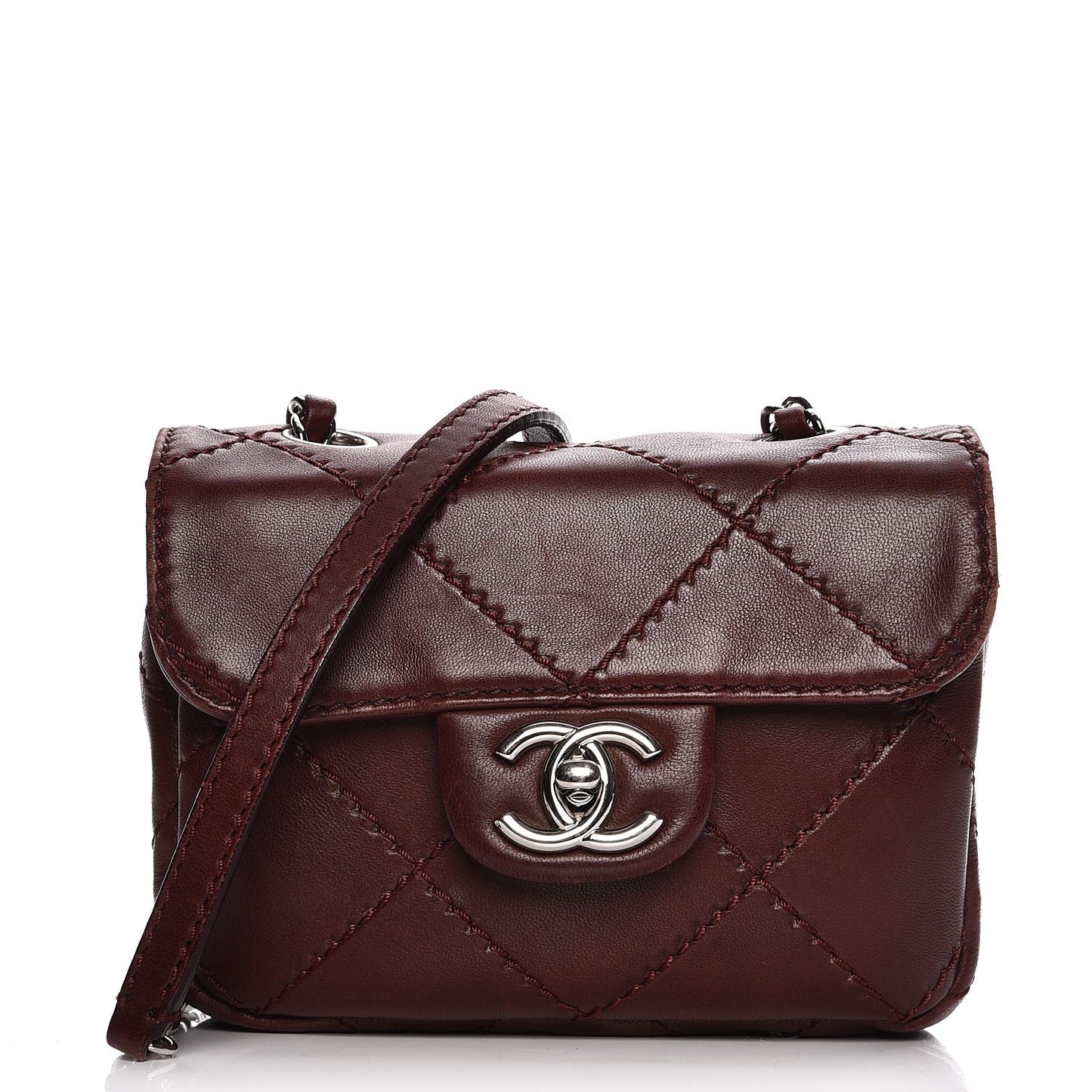 Lambskin Double Stitch Mini Flap Bordeaux