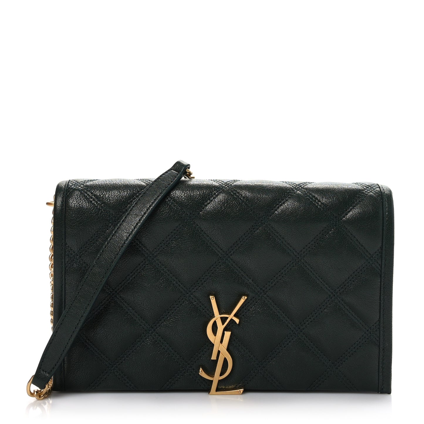 Lambskin Diamond Quilted Becky Chain Wallet Vert Fonce