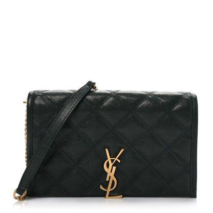 Saint Laurent Lambskin Diamond Quilted Becky Chain Wallet Vert Fonce 1 of 7