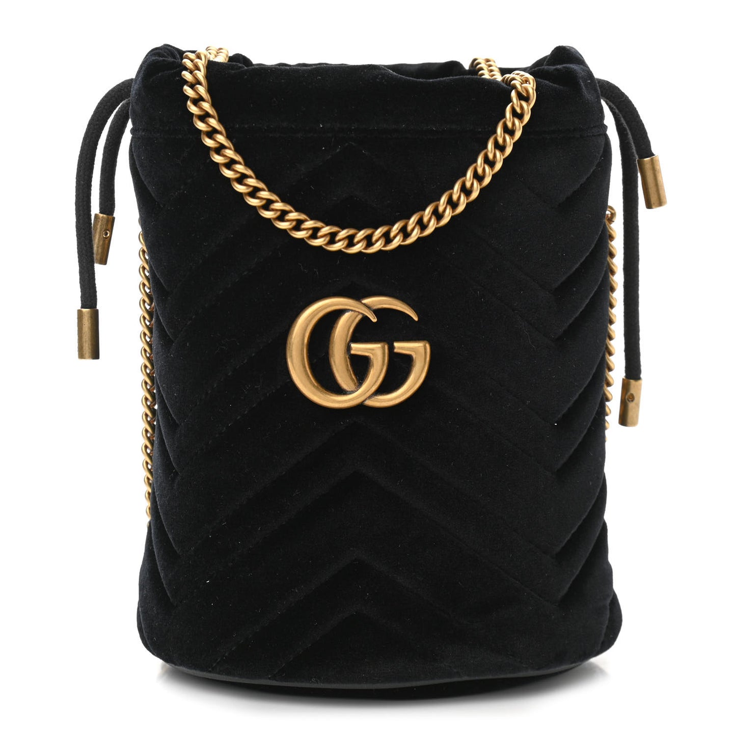 Velvet Matelasse Mini GG Marmont 2.0 Bucket Bag Black
