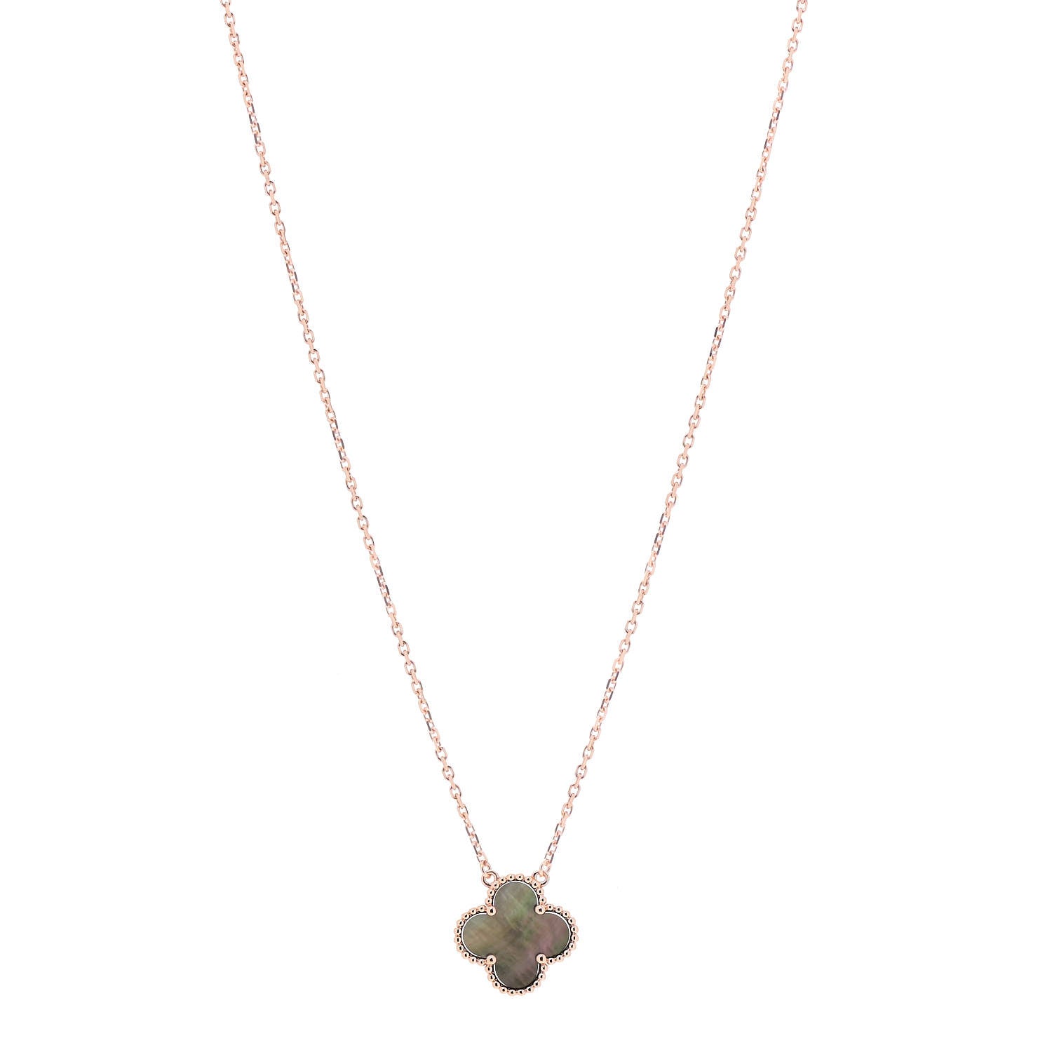 Van Cleef & Arpels 18K Rose Gold Gray Mother of Pearl Vintage Alhambra Pendant Necklace 1 of 7