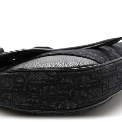 Christian Dior Grained Calfskin Oblique Mens Saddle Bag Black Blue 9 of 10