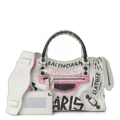 Balenciaga Agneau Graffiti All Over Classic Hardware Mini City White Multicolor 1 of 20