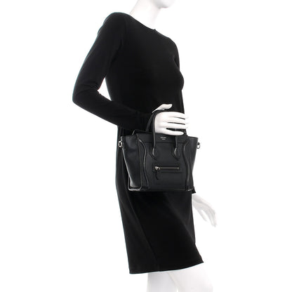Celine Drummed Calfskin Nano Luggage Black 3 of 7