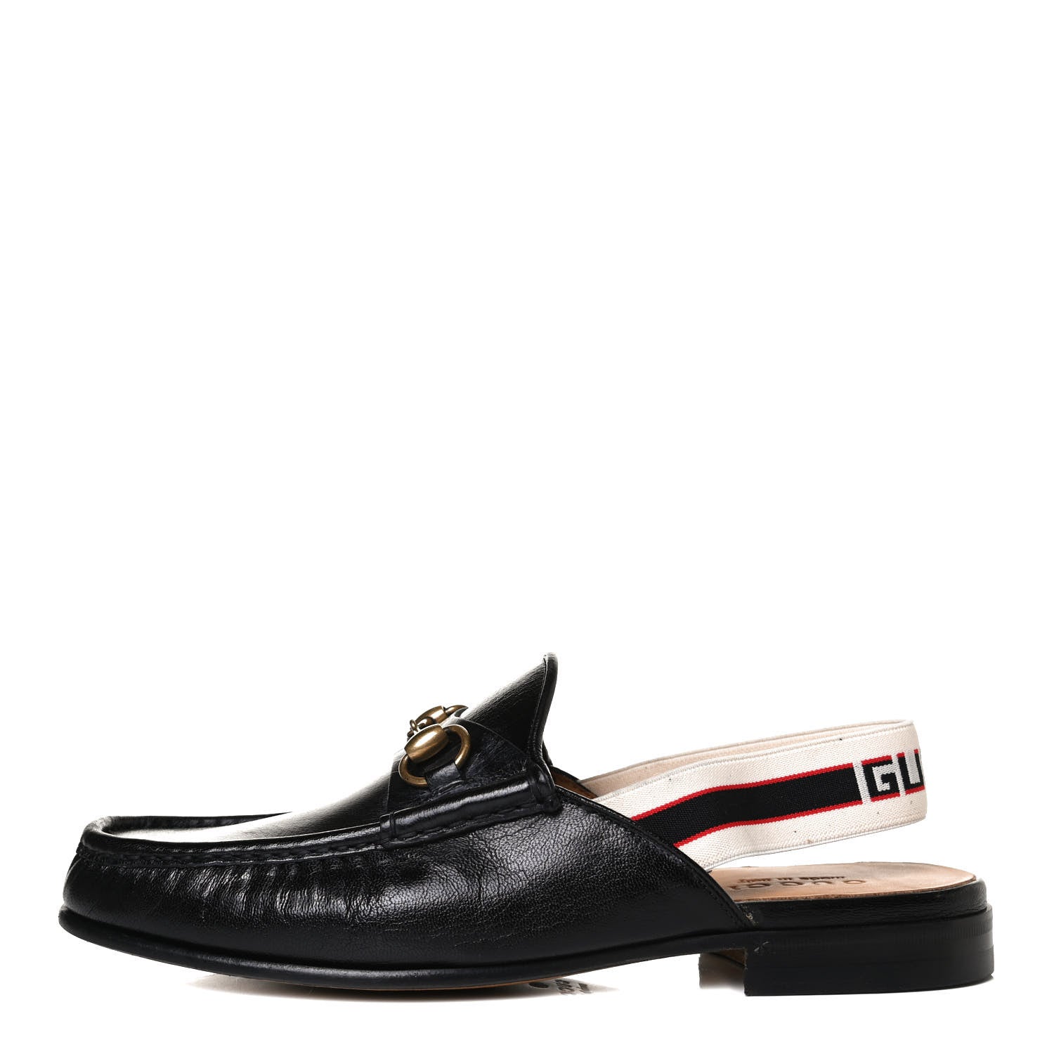 Gucci Goatskin Stripe Mens Horsebit Slingback Slippers 8 Black 1 of 12