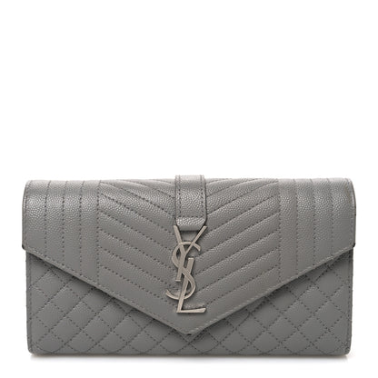Saint Laurent Grain De Poudre Mixed Matelasse Triquilt Large Monogram Wallet Stone 1 of 8