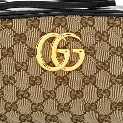 Gucci Monogram Matelasse Diagonal Small GG Marmont Chain Shoulder Bag Beige Black 8 of 10