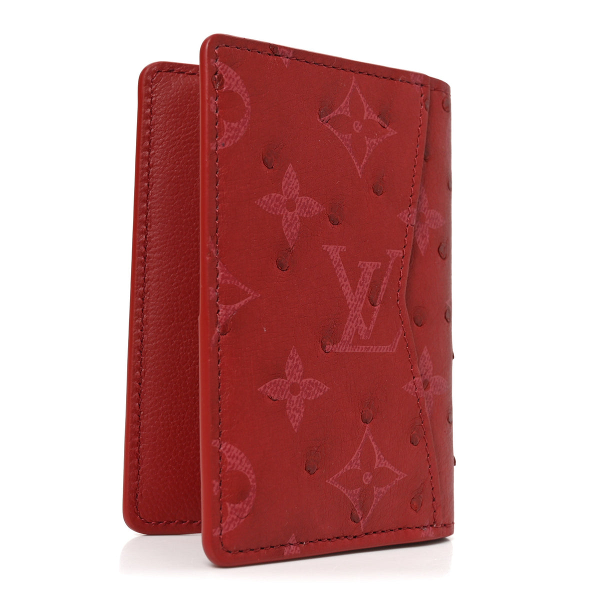 Ostrich Monogram Pocket Organizer NM Rouge Bordeaux