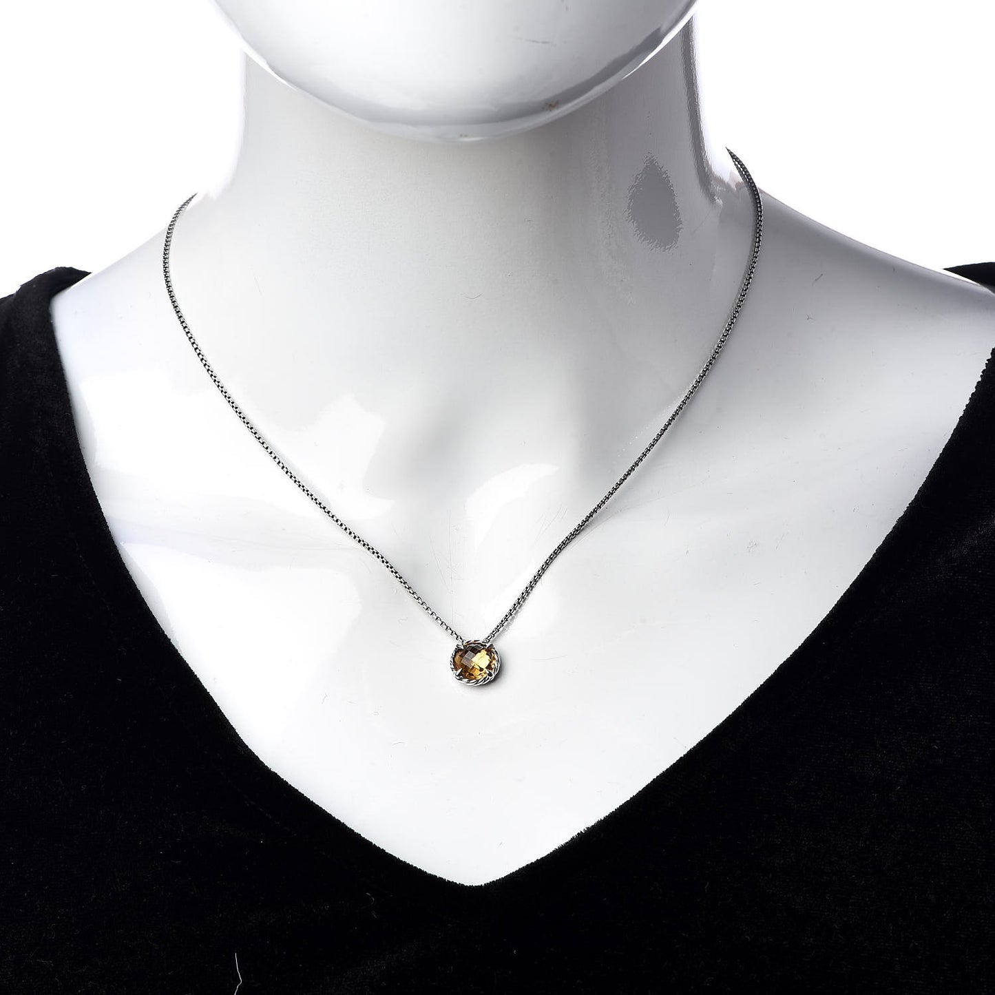Sterling Silver Citrine 8mm Petite Chatelaine Pendant Necklace