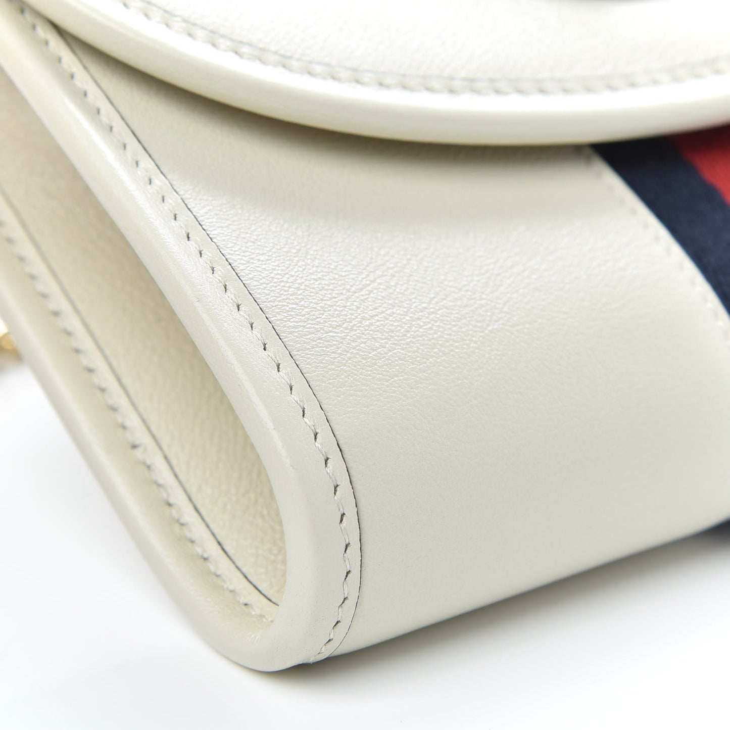 Textured Calfskin Web Mini Rajah Slim Flap Shoulder Bag Mystic White