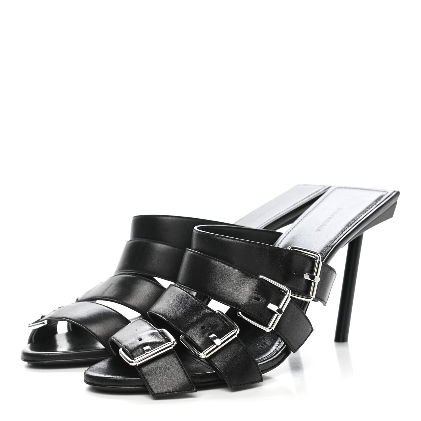 Shiny Sheepskin Bluckle K 80mm Sandals 41 Black