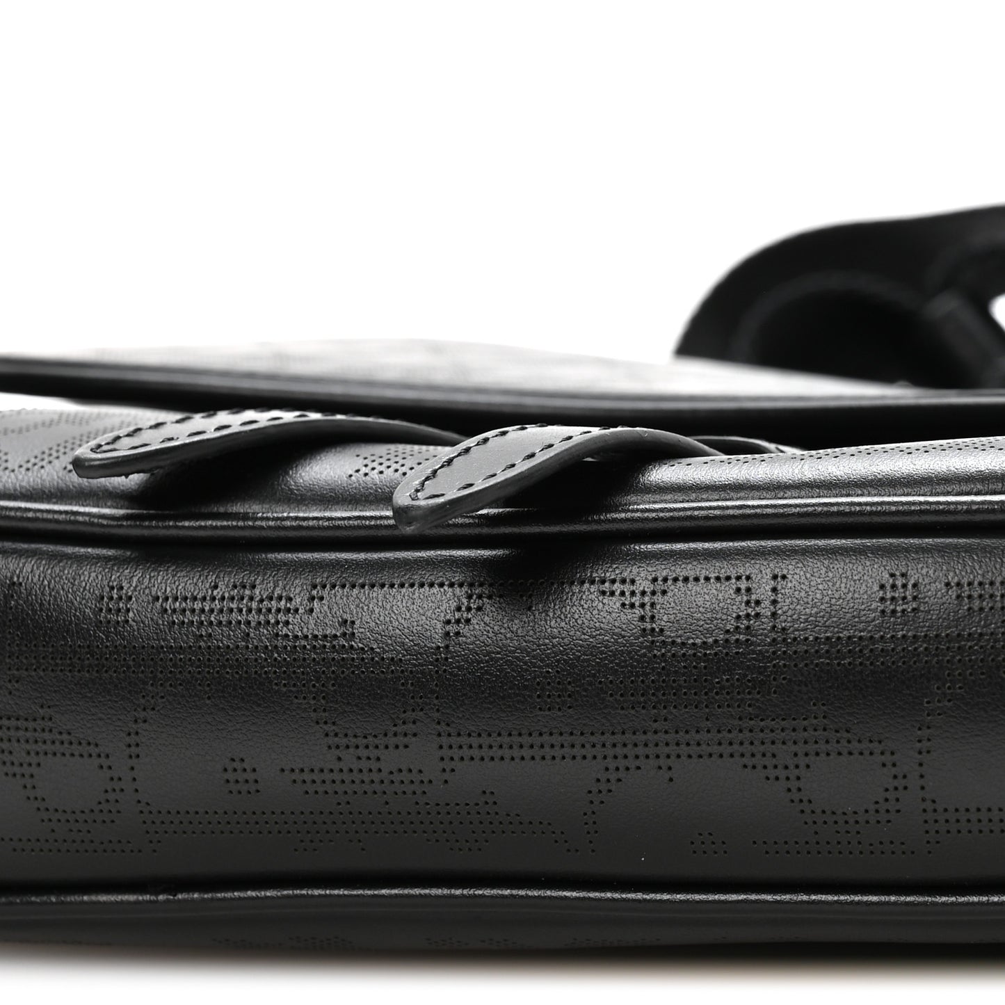 Calfskin Perforated Oblique Galaxy Mens Saddle Bag Black