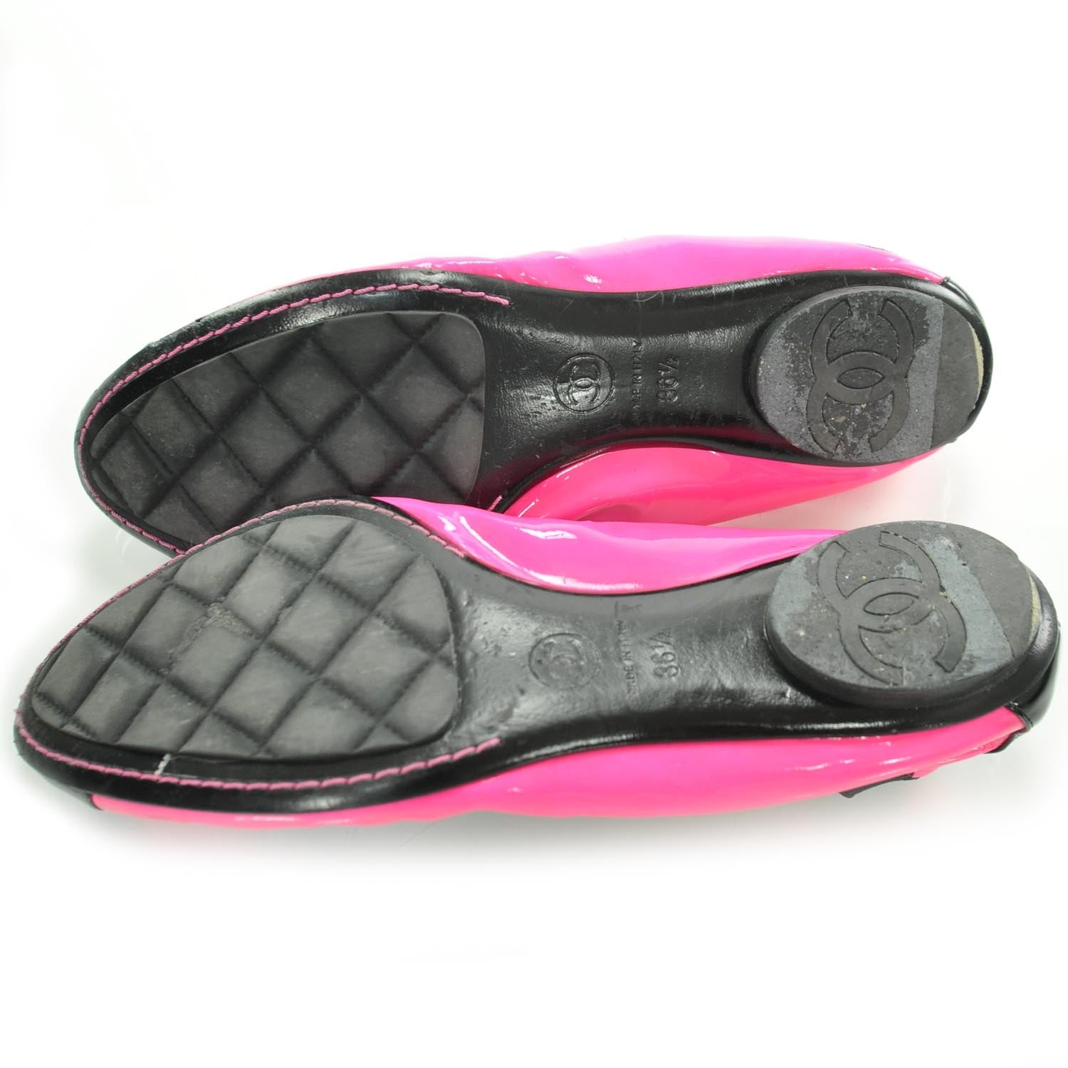 Chanel Patent Elastic Cap Toe Ballet Flats 36 Hot Pink Black 5 of 8