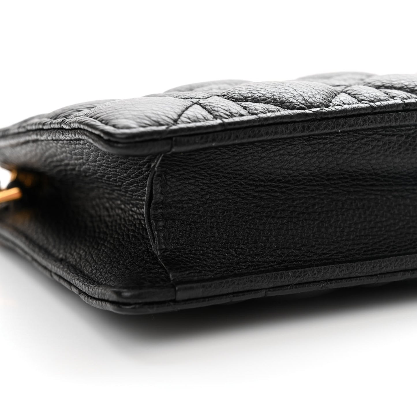 Calfskin Cannage Caro Zipped Pouch With Chain Black