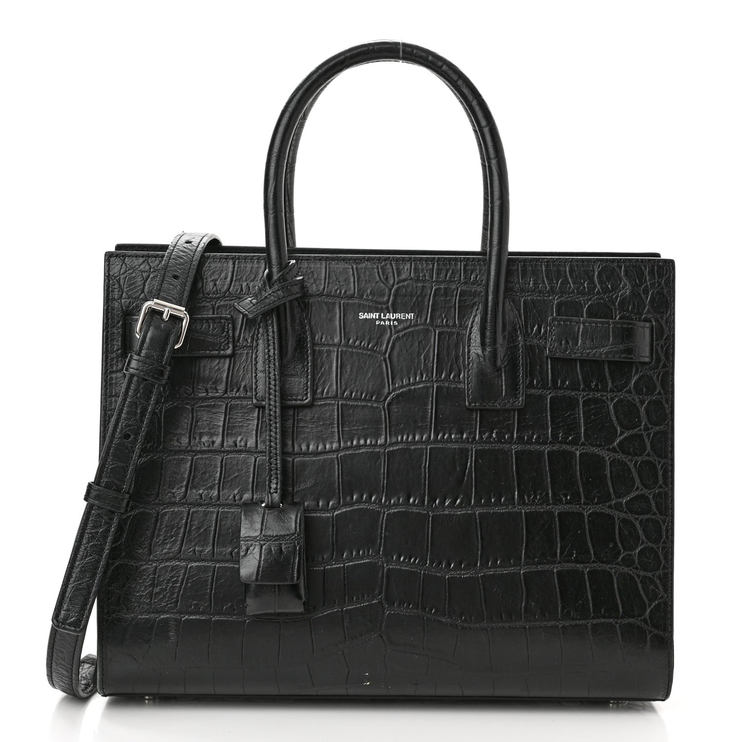 Calfskin Crocodile Embossed Nano Sac De Jour Black