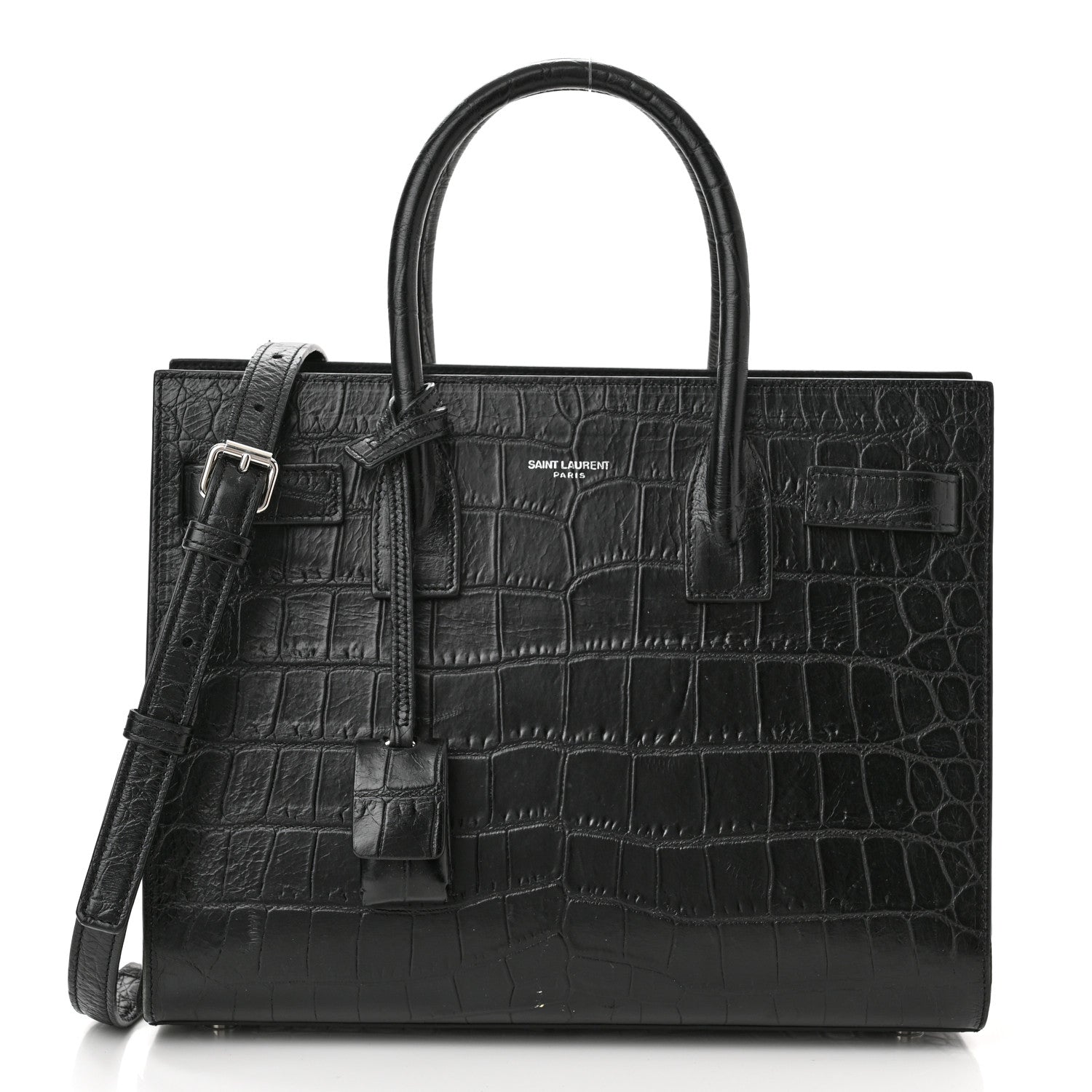 Saint Laurent Calfskin Crocodile Embossed Nano Sac De Jour Black 1 of 13