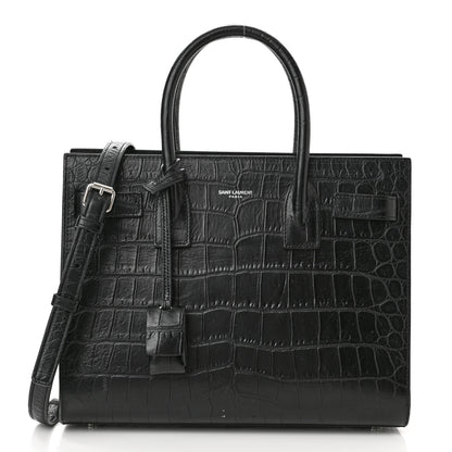Saint Laurent Calfskin Crocodile Embossed Nano Sac De Jour Black 1 of 13