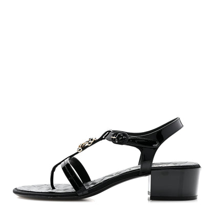 Chanel Patent CC Logo Thong Sandals 39.5 Black 1 of 10