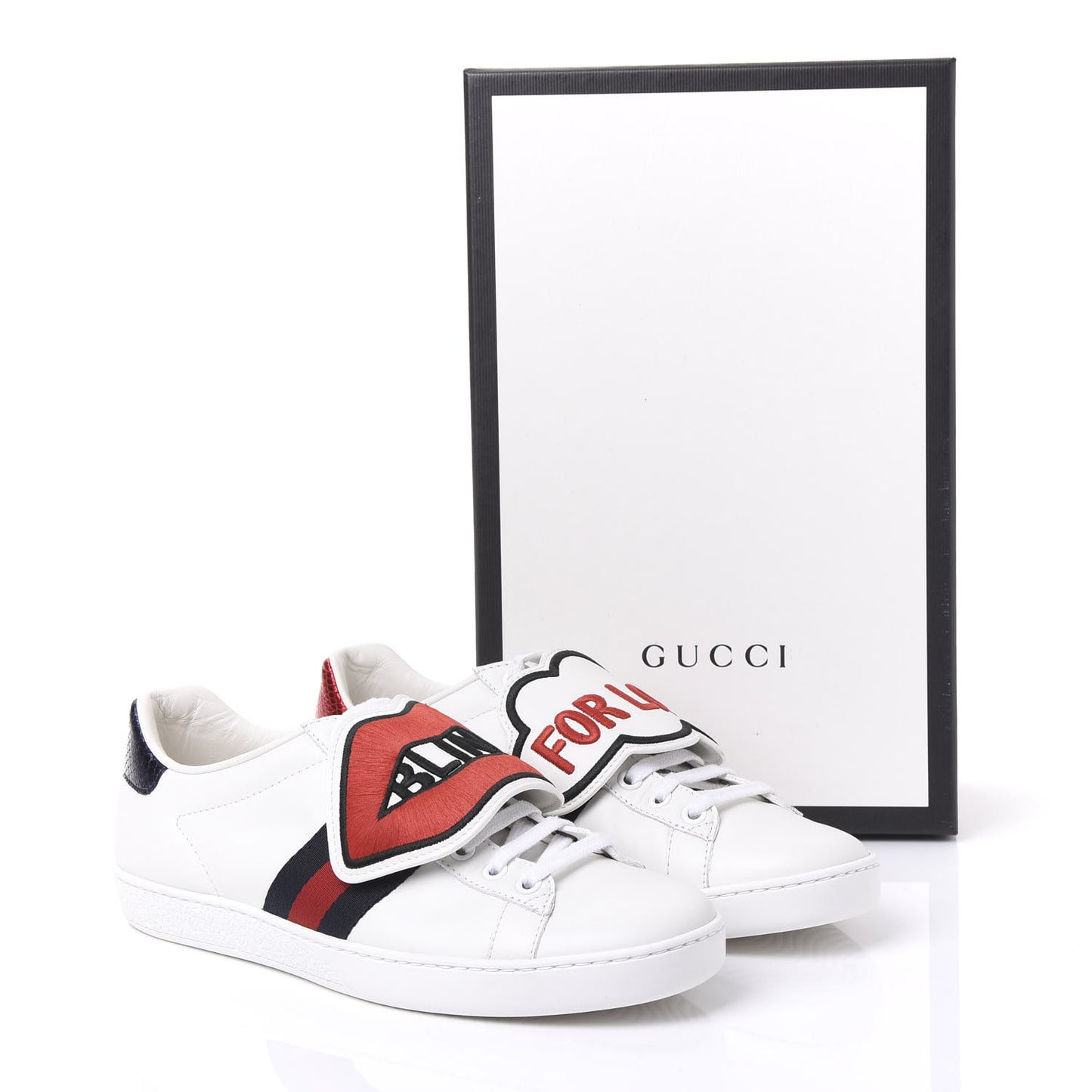 Calfskin Ayers Web Blind for Love Embroidered Womens Ace Sneakers 37.5 White