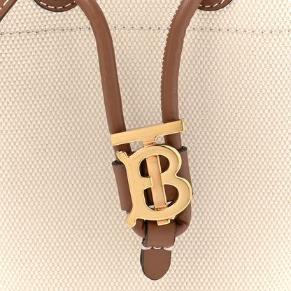 Burberry Canvas Calfskin Mini TB Drawstring Bucket Bag Natural Tan 8 of 10