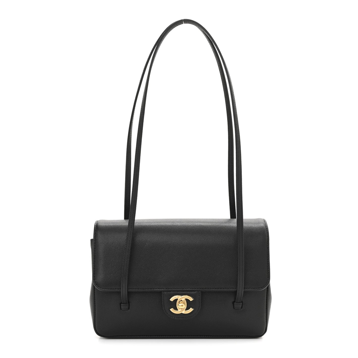 Shiny Caviar Small Preppy Shoulder Bag Black
