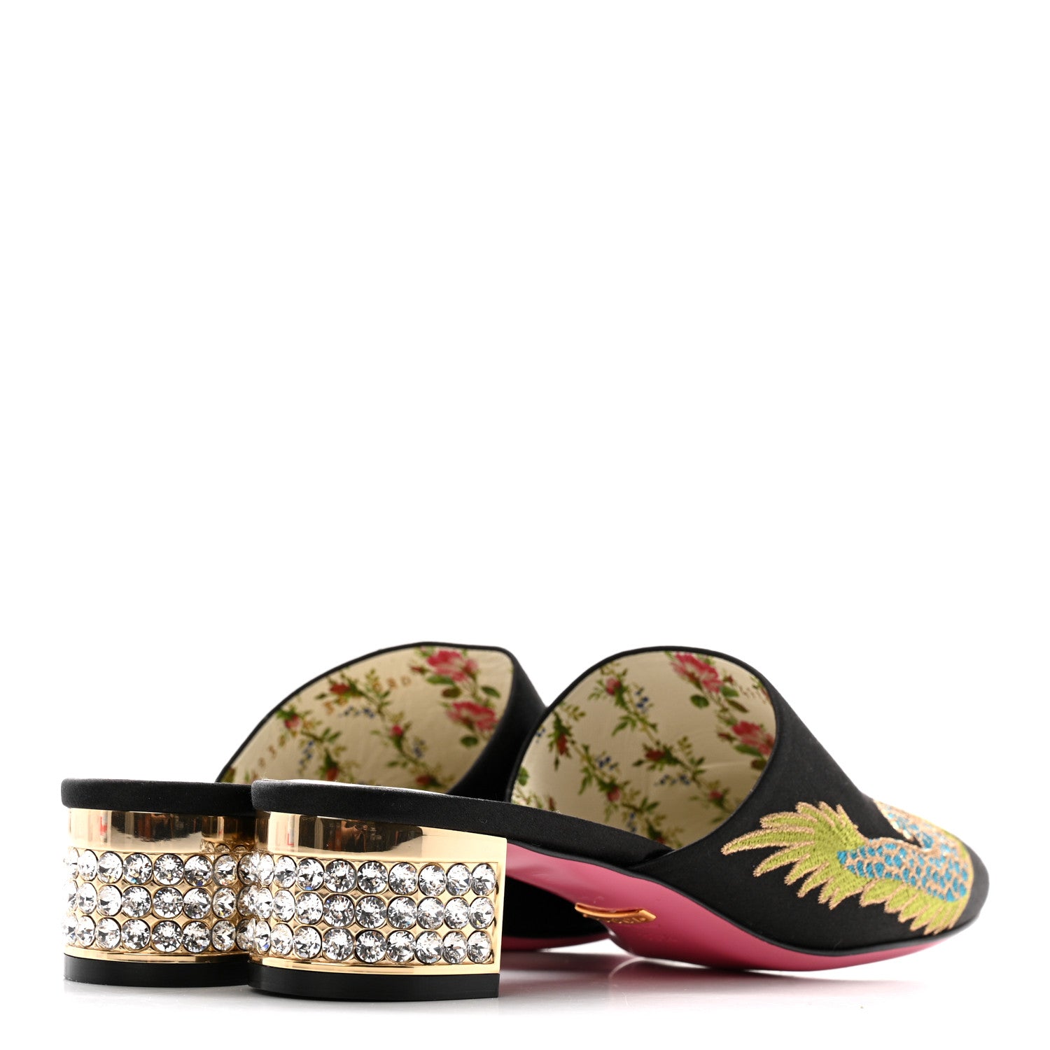 Gucci Satin Dragon Embroidered Candy Mules 36.5 Black 5 of 9
